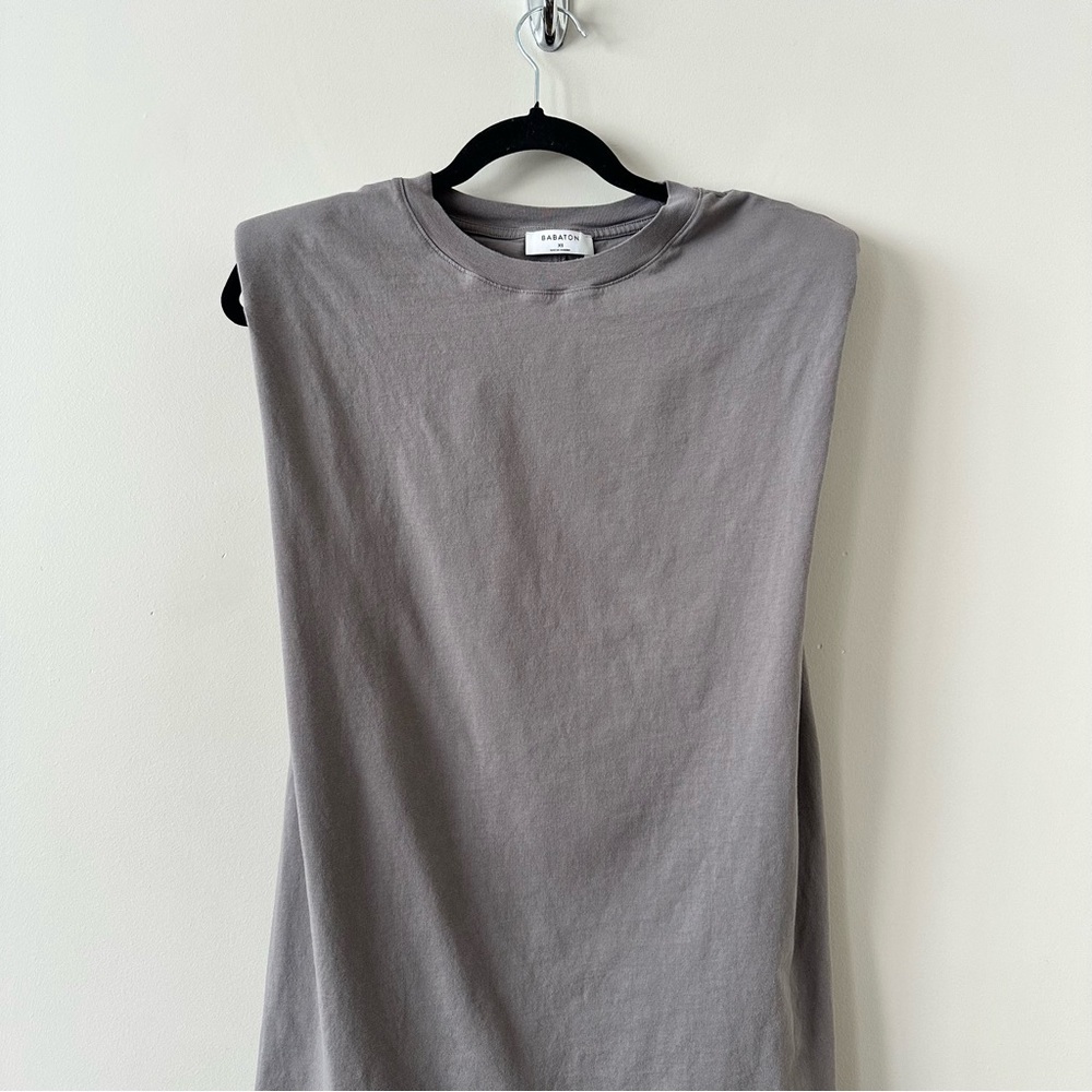 Aritzia-Babaton Shoulder Pad Mini Dress In Pewter Grey (Size:XS) - Picture 6 of 11